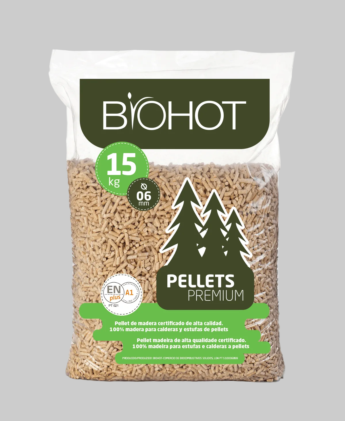 Pellets Biohot Energia – Palete 3,25×77, embalagem de 3 unidades.
